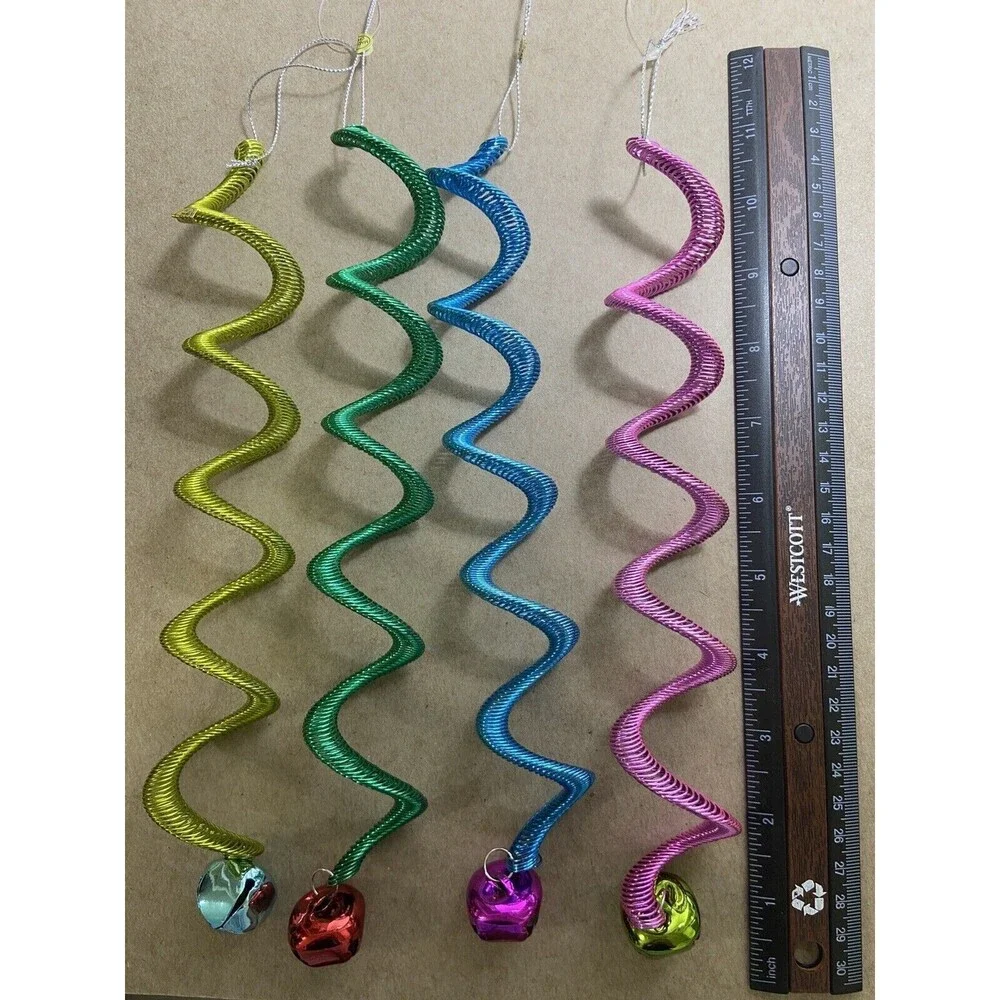 Feather Tree Bell Ornaments 4 Assort Colorful Bell Twist Metal Spring